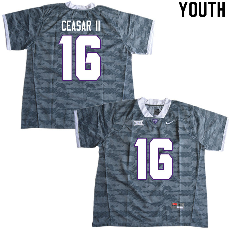 Youth #16 C.J. Ceasar II TCU Horned Frogs College Football Jerseys Sale-Gray - Click Image to Close